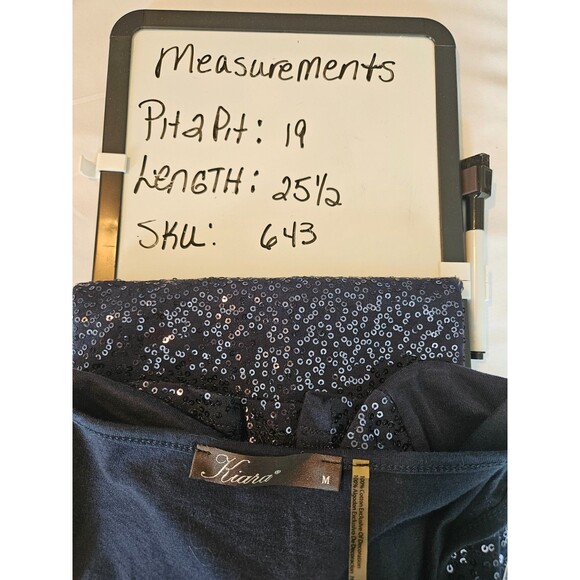 Kiara Women's Sequin Blue Short Sleeve Sparkling Top Medium M NWT - Picture 9 of 9